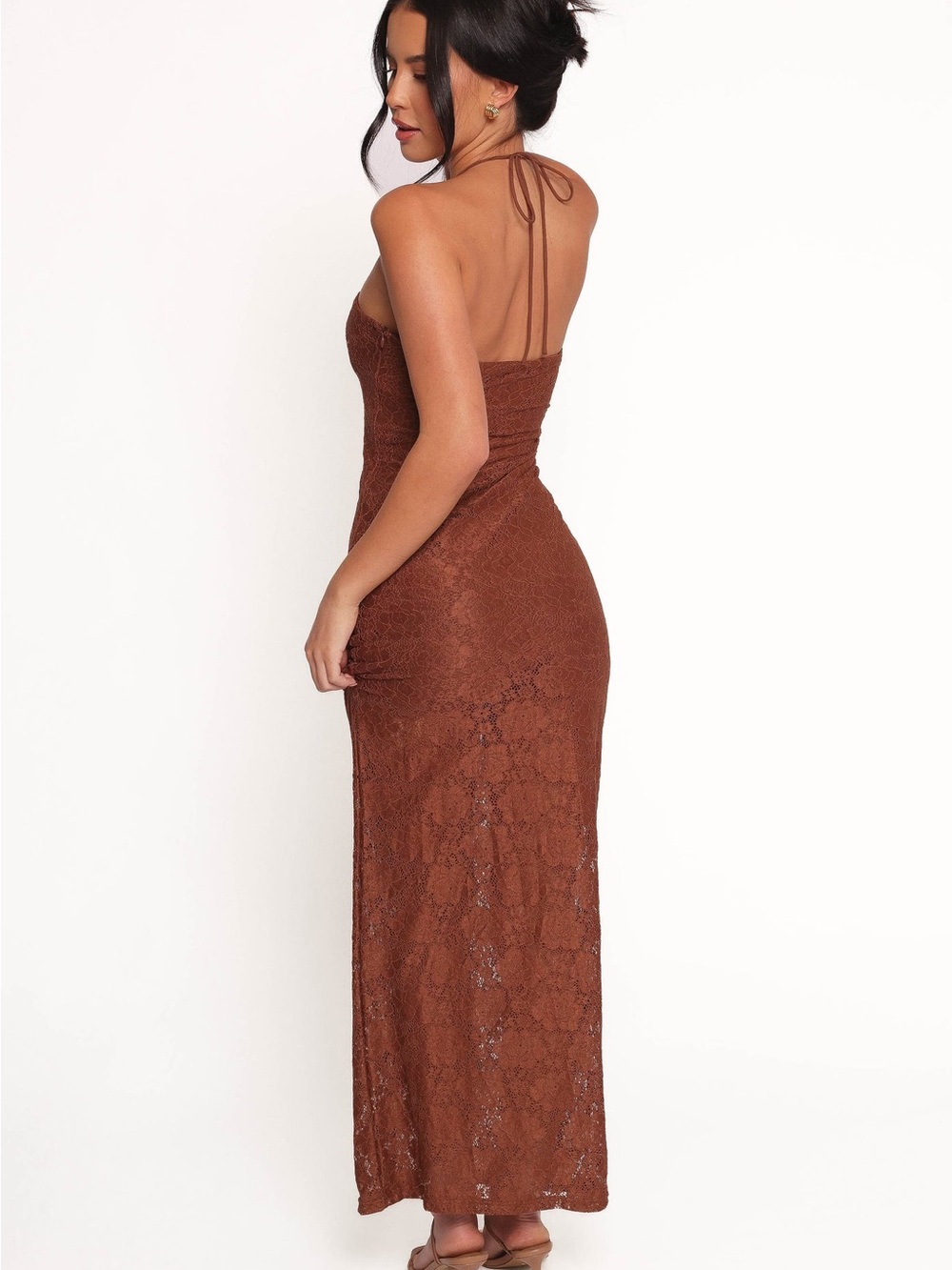 NWT XS Petal & Pup Brown Lace Halter Maxi Dress midi Tucker bodycon sexy long - Picture 4 of 14